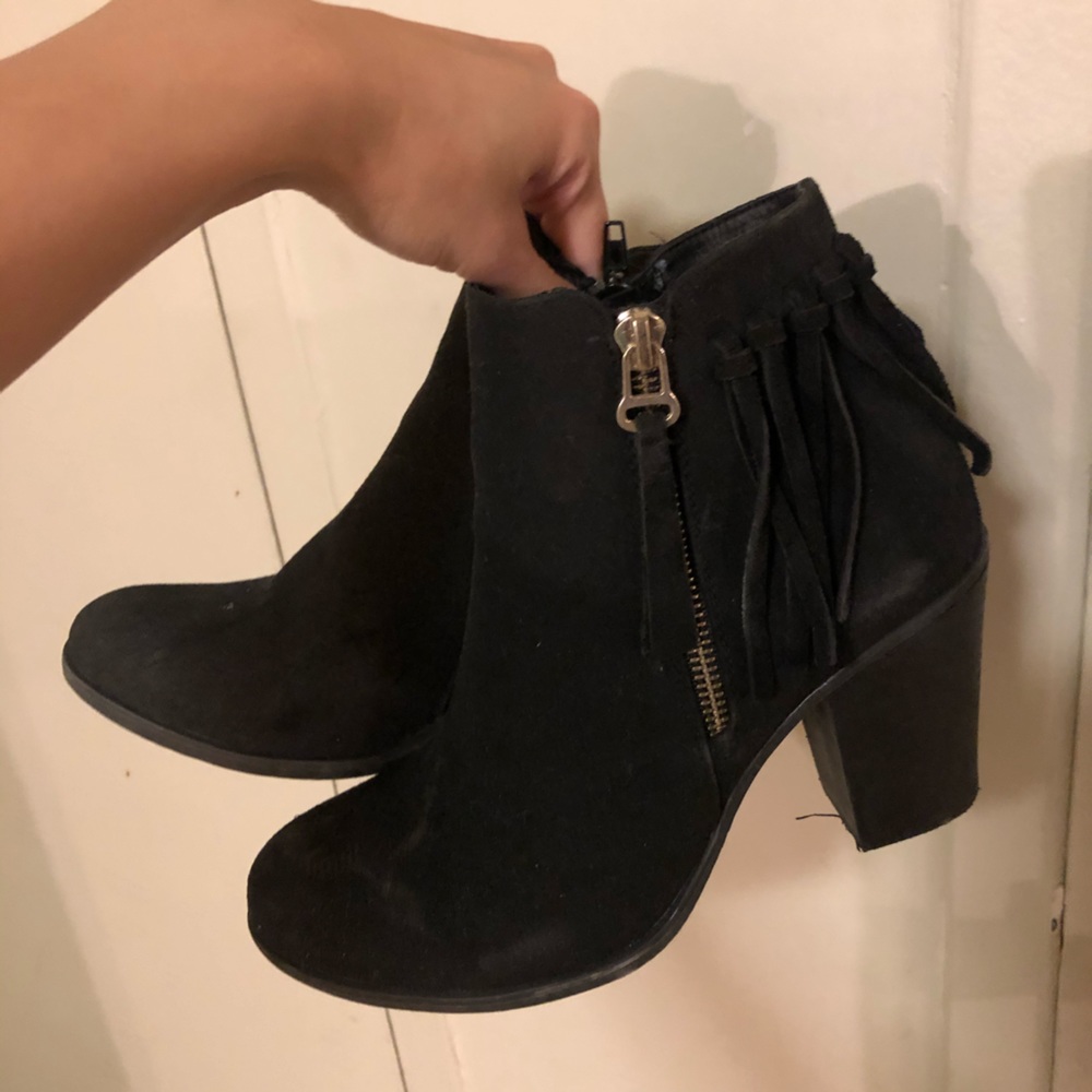 Call it spring black tassel blocked boots